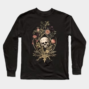 Gothic Skull and Flowers Long Sleeve T-Shirt